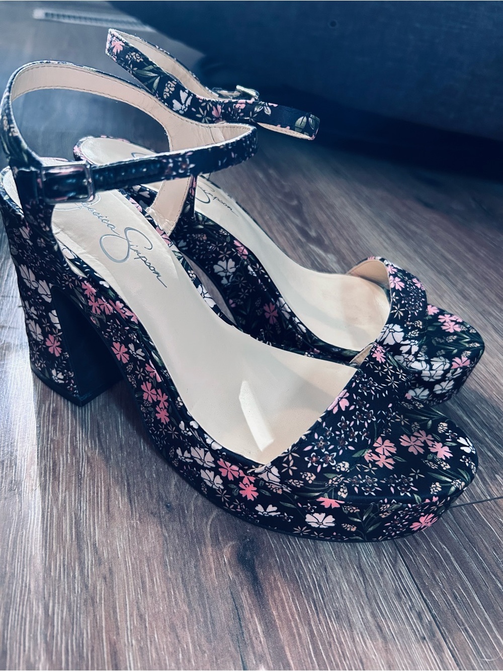 Jessica Simpson Black Floral Chunky Platform Heels